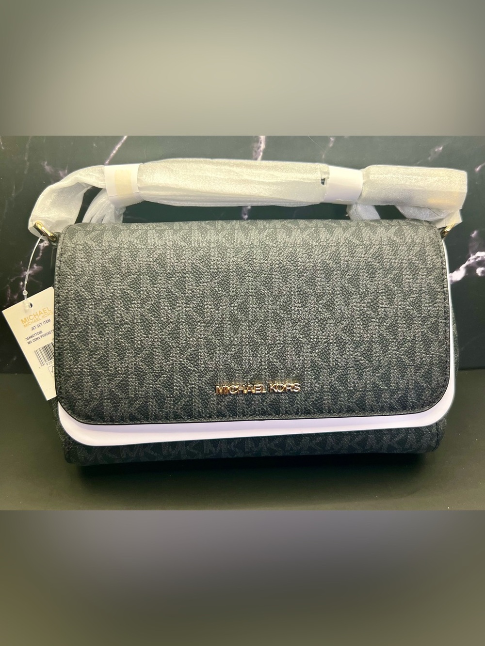 Michael Kors Black Signature Medium Logo Convertible Crossbody Bag NWT